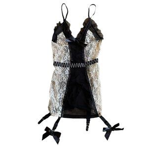 Y2K Vintage Black and Cream Extra Small Lingerie dress